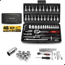 Kit Ferramentas Jogo De Catraca Reversível Soquetes 46 Peças Inoxidável com Maleta