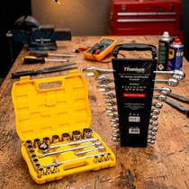 Kit Ferramentas Jogo Soquetes 22PC+Chaves Combinadas Titanium