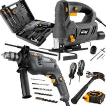 Kit Ferramentas Parafusadeira Furadeira Impacto com Serra Tico Tico Maleta Martelo Broca Wap