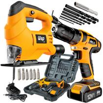 Kit Ferramentas Serra Tico Tico 500W Corta Madeira Aço com Parafusadeira Furadeira 12v WAP