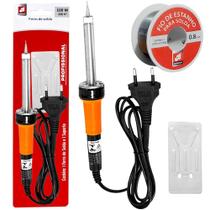 Kit Ferro De Solda 100w 220v Soldador + Estanho + Suporte