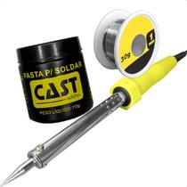 Kit Ferro De Solda 220V 60W Com Estanho Pasta E Estanho 30g