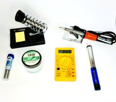 Kit Ferro de Solda 30w 220v + Suporte + Estanho + Multimetro Digital + Sugador + Pasta