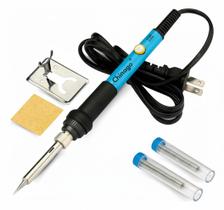 Kit Ferro De Solda 60w Estanho Com Fluxo De Solda 6 Pontas Esponja E Suporte Com Regulagem De Temperatura Profissional 2