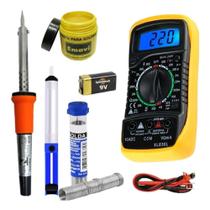 Kit Ferro De Solda Eletrônica Pasta Sugador Multímetro Beep