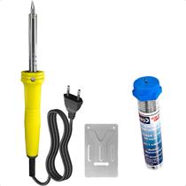 Kit Ferro de Solda Profissional 30w 220v + Estanho 1mm Suporte Cabo 100cm 22g Kit Ferro de Solda Profissional 30w 220v + Estanho 1mm Suporte Cabo 100cm 22g