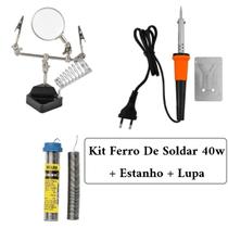 Kit Ferro de Solda Soldar Soldador 40w + Estanho+Lupa