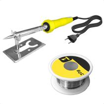 Kit Ferro de Soldar 40w 127v + Fio de Estanho 30g Profissional + Suporte