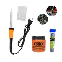 Kit Ferro de Soldar 60W 110v ou 220v + Estanho Tubo Tubinho 25gr e Pasta Soldar 110gr - EDA