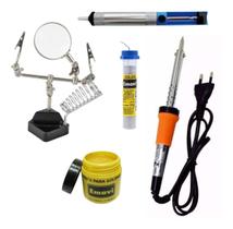 Kit Ferro Solda 60w + Pasta + Estanho 25g + Sugador + Lupa Presente Para Pai Amigo Avô