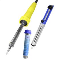Kit Ferro Solda com Suporte Eletrônica 40w 127v Sugador + Tubo de Estanha 22g Kit Ferro Solda com Suporte Eletrônica 40w 127v Sugador + Tubo de Estanha 22g
