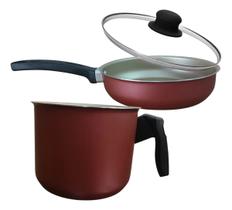 Kit Fervedor Caneco N 14 + Frigideira N 18 Antiaderentes Cereja