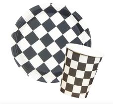 Kit Festa 10 Copos 10 Pratos Xadrez Preto e Branco Silver Festas - Inspire sua Festa Loja Kit Festa 10 Copos 10 Pratos Xadrez Preto e Branco Silver Festas - Inspire sua Festa Loja