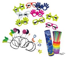 kit festa 120 peças neon com óculos tiara e pulseiras