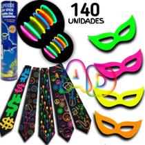 Kit Festa 140un Gravatas + Máscaras + Pulseira, Aniversário, Casamento, Balada, formatura, adereços, confraternização