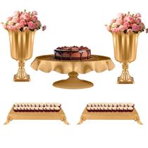 Kit Festa 2 Vasos 1 Boleira 2 Bandejas Baixas - Decoração De Mesa Para Festa