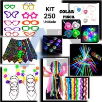 Kit festa 250pçs* 30 Óculos, 30 Tiaras, 30 Gravata, 30 Marabus 75cm, 30 Colar pisca 100 Pulseira, aniversário de 15 anos