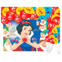 Kit Festa 26Pçs Decoração Branca de neve Painel + 25 Bexigas