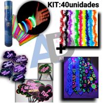 Kit festa 40un, Gravatas+Pulseira Bate-Enrola+Marabus 75cm+Plaquinhas