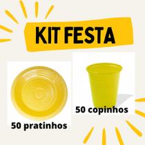 Kit Festa 50 pratinho bolo + 50 copinho 200 ml Diversas cores - Trik Trik