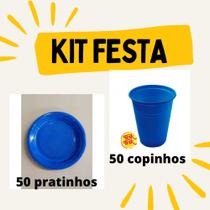 Kit Festa 50 pratinho bolo + 50 copinho 200 ml Diversas cores - Trik Trik