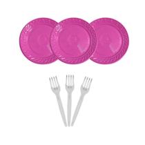 Kit Festa 50 Pratinhos Pratos e 50 Garfinhos Garfos Descartáveis
