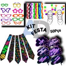 Kit festa 50Pcs, Óculos + Tiaras + Gravatas + Marabus 75cm + Plaquinha, balada, aniversário, Casamento