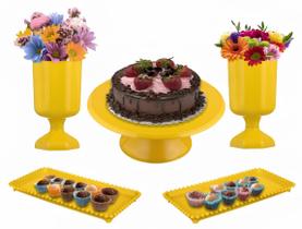 Kit Festa 6 Peças, Vaso + Boleira + Bandeja Decoração Doces Kit Festa 6 Peças, Vaso + Boleira + Bandeja Decoração Doces
