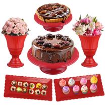 Kit Festa 6 Peças, Vaso + Boleira + Bandeja Decoração Doces
