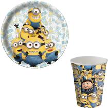 Kit Festa 8 Prato 8 Copo Descartável Papel - Minions - FESTCOLOR