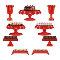Kit Festa 9 Peças Mesa De Aniversário Completa Boleira e Bandejas Para Doces