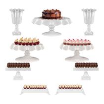 Kit Festa 9 Peças - Mesa De Aniversário Completa - Boleira e Bandejas Para Doces