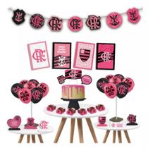 Kit Festa Aniversário Flamengo Rosa Feminino KIT Completo Com 62 Peças