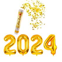 Kit festa Ano Novo balão 2024 +lança confetes Gold decoração