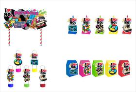 Kit Festa Anos 80 colorido 46 peças (15 pessoas) cone milk