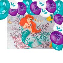 Kit Festa Ariel Decoração Pequena Sereia Painel GG+ 25 Balão - Regina / Piffer