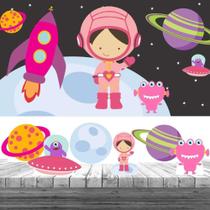 Kit Festa Astronauta Menina 6 Display + Painel Aniversário - Decorando e grudando