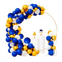 Kit Festa Balão 125 bexigas Dourada + Branca +Azul Decoração