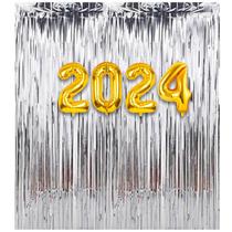 Kit Festa balão + Cortinha 2024 Dourado e prata Ano Novo Kit Festa balão + Cortinha 2024 Dourado e prata Ano Novo