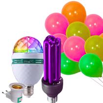 KIT Festa Balões Neon Com Lâmpada Giratória e Luz Negra UV - Luatek