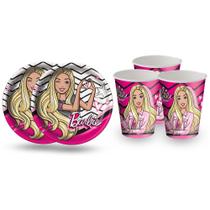 Kit festa Barbie Decoração Pratos + Copos 16pçs Aniversário Kit festa Barbie Decoração Pratos + Copos 16pçs Aniversário