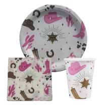 Kit Festa Boiadeira com 8 Copos 250ml + 8 Pratos de Papel + 20 Guardanapos 33x33 cm Ponto das Festas