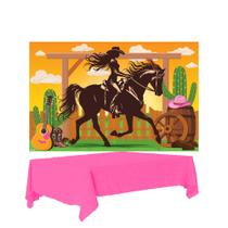 Kit festa Boiadeira Decoração Completa Painel+ Toalha Rosa