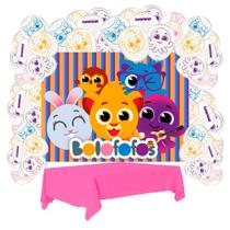 Kit Festa Bolofofos Aniversá Toalha Rosa +25 Balões +painel