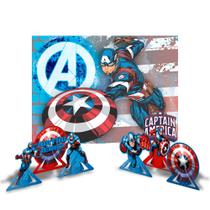 Kit festa Capitão America Decoração Painel TNT + 6 Display