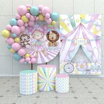 Kit Festa Casado Painéis + Capa Para Cilindros Circo Rosa Aquarela-IMPAKTO VISUAL