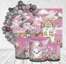 Kit Festa Casado Painéis + Capa Para Cilindros Halloween Menina -IMPAKTO VISUAL