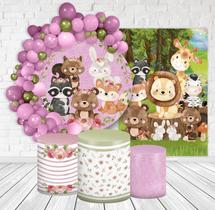 Kit Festa Casado Painéis + Capa Para Cilindros Safari Aquarela Rosa -IMPAKTO VISUAL Kit Festa Casado Painéis + Capa Para Cilindros Safari Aquarela Rosa -IMPAKTO VISUAL