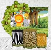 Kit Festa Casado Painéis + Capa Para Cilindros Safari Cute-IMPAKTO VISUAL Kit Festa Casado Painéis + Capa Para Cilindros Safari Cute-IMPAKTO VISUAL