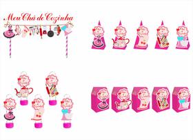Kit Festa Chá de Cozinha pink 16 peças (5 pessoas) cone milk - Produto artesanal